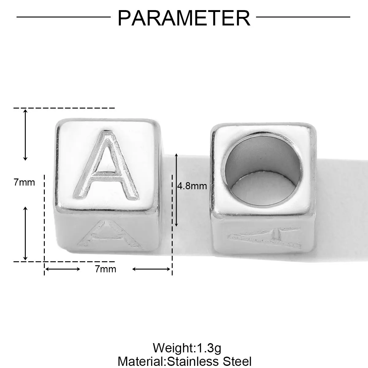 10 قطعة/الوحدة مربع الأبجدية الخرز الفولاذ المقاوم للصدأ كابيتال الحفرة الكبيرة حبة DIY بها بنفسك صنع المجوهرات القلائد القرط الإكسسوار 7*7 مللي متر