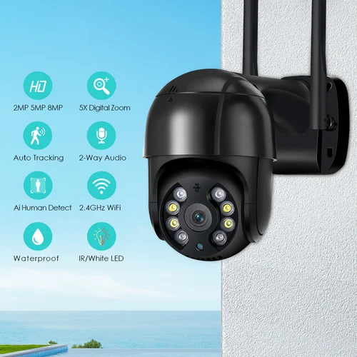 Imagen 2 del producto Cámara de seguridad inalámbrica para exteriores, sistema de videovigilancia con visión nocturna, ICSEE, 4K, 8MP, HD, PTZ, 5MP, 2MP, 3MP