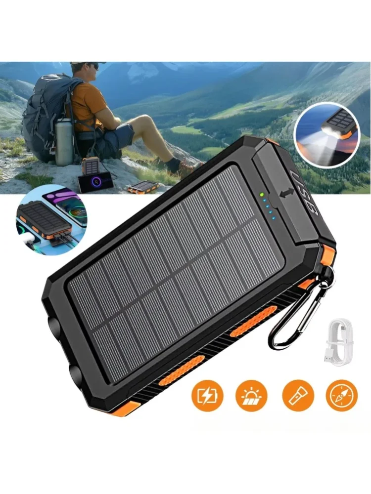 Przenośna ładowarka solarna o pojemności 26800 mAh, wodoodporna, zewnętrzna bateria, ładowanie energią słoneczną, przenośne źródło zasilania do użytku na zewnątrz, podczas podróży i w sytuacjach — 2