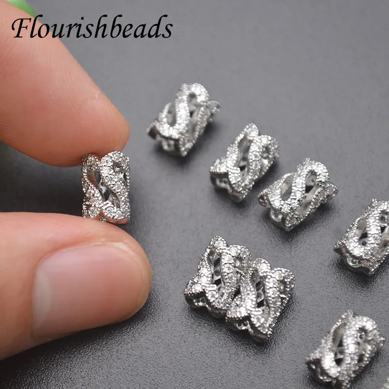 Imagem -05 - Pave Zirconia Beads para Jóias Faça Você Mesmo Loose Metal Beads Grande Hole Boa Qualidade Colar e Pulseira 6x9 mm