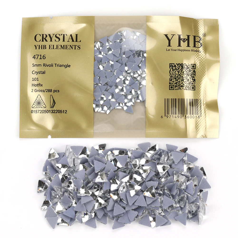 YHB 288Pcs Glitter Diamond Crystal  Strass Flatback Hotfix Rivoli Triangle Shape Rhinestones For Shoes Bags Fabric Nail art