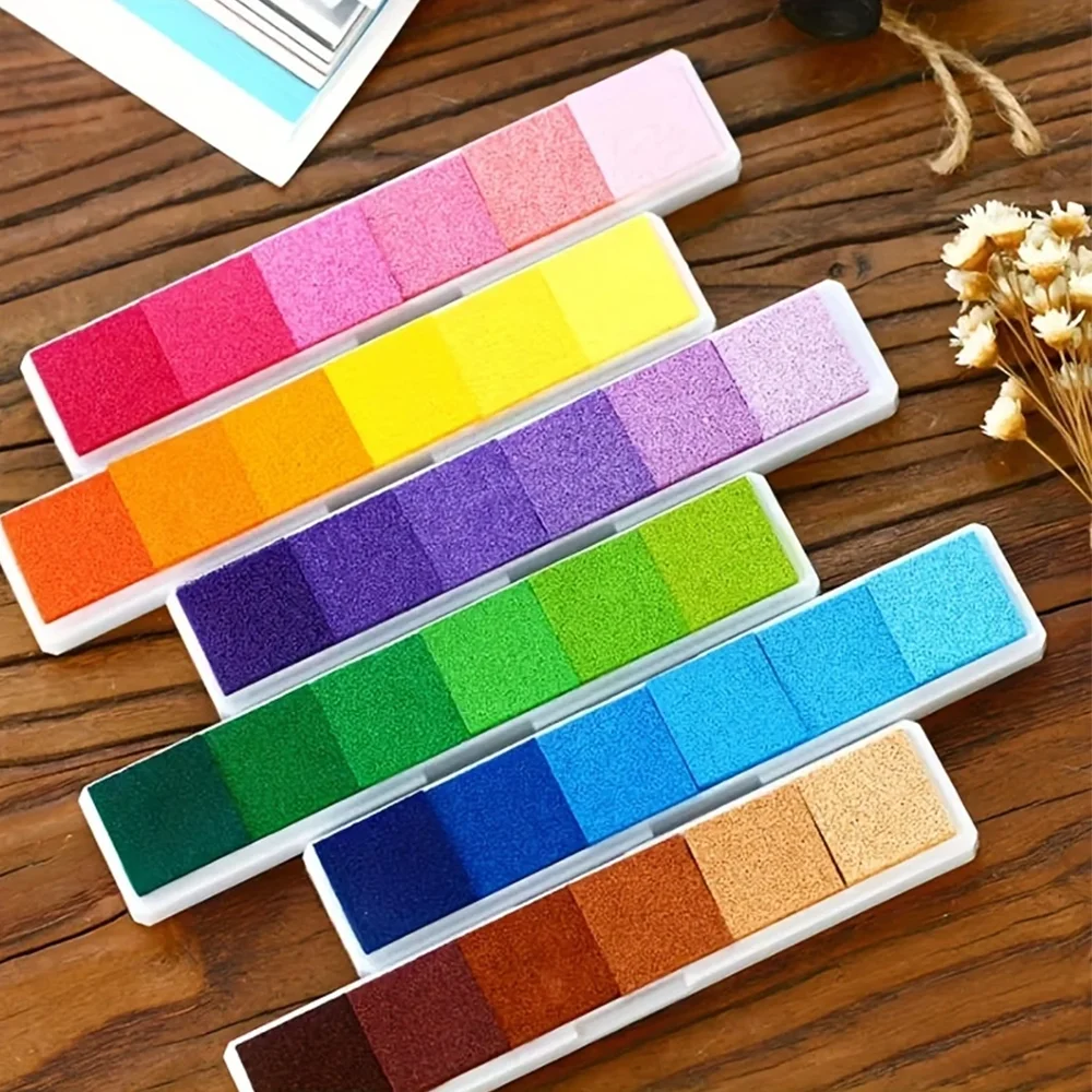 6 Caixas de Almofadas de Tinta Pequenas Coloridas com Gradiente de 6 Cores em Cores Aleatórias, Usadas para Almofadas de Tinta Coloridas, Carimbos de Borracha, Impressão Digital