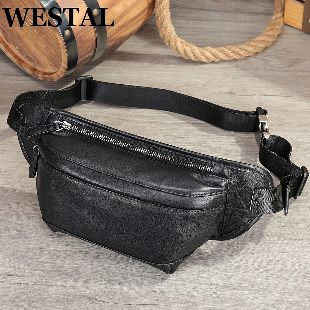 

WESTAL Genuine Leather Multifunction Waist Packs For Men Crossbody Single Shoulder Bag for Phone Male Chest Bags 2023 New