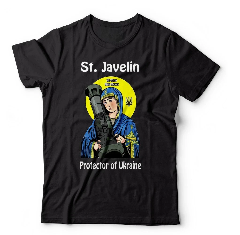 St. Javelin Protector of Ukraine T-shirt Mens Shirt Ukrainian Flag Tee Short Sleeve Men's T-Shirt Black Casual Crew Neck T Shirt
