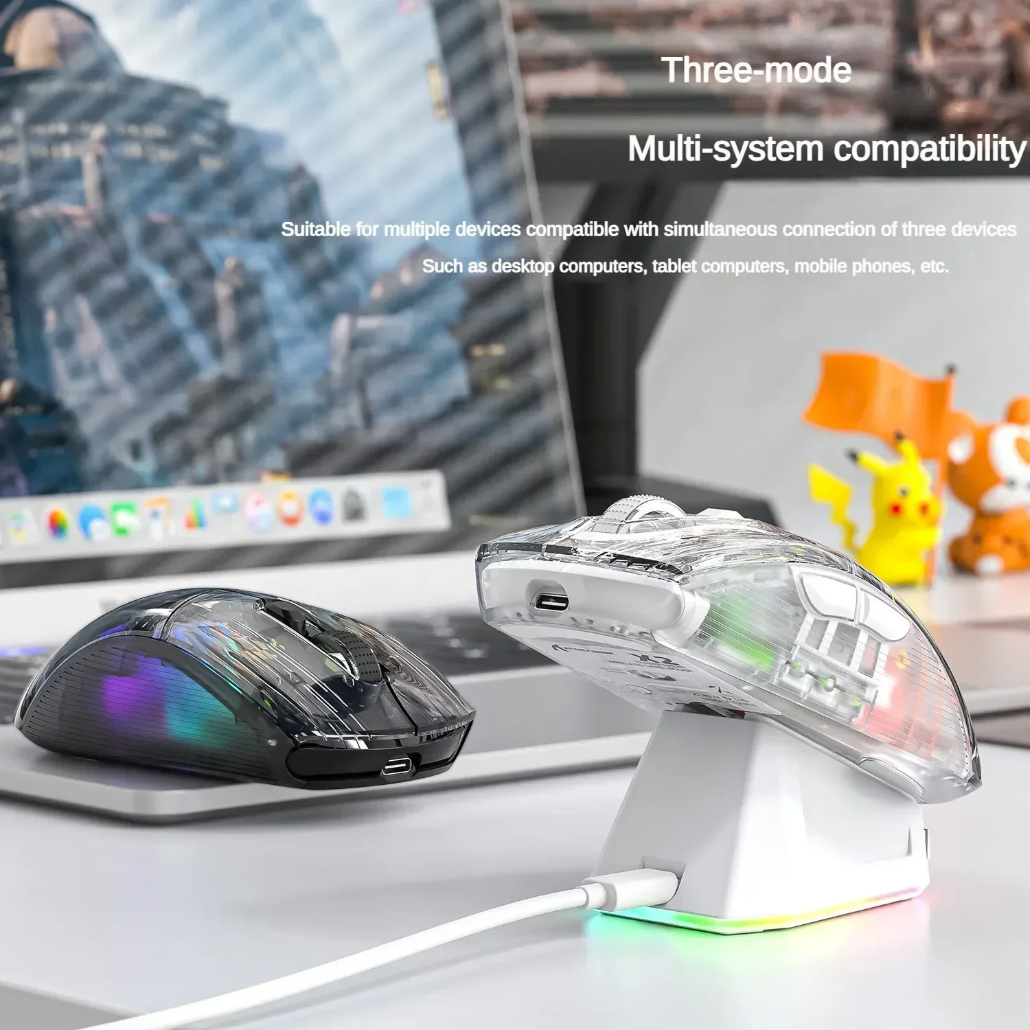 

Беспроводная мышь Attack Shark X2, три режима подключения, Bluetooth, RGB-подсветка, прозрачный корпус, индикатор заряда батареи, магнитная зарядная база, игровая мышь