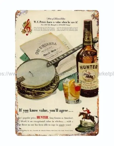 wall art wall art 1950 Liquor Ad Hunter Fine Blended Whiskey metal tin sign