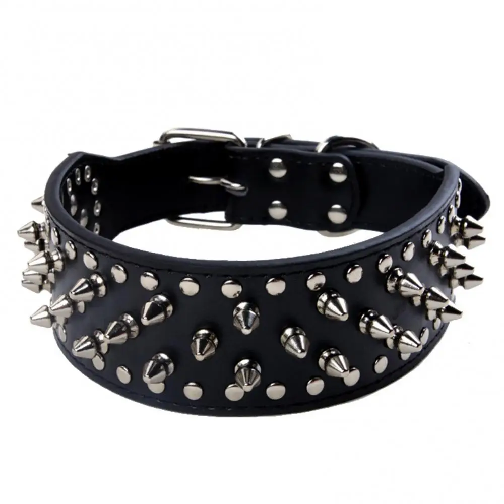 Large Dog Metal Rivets Collars Traction Leash Anti-breaking Neck Belt Luxury Leather Dog Collar Cool Spikes Metal Rivet For Pet