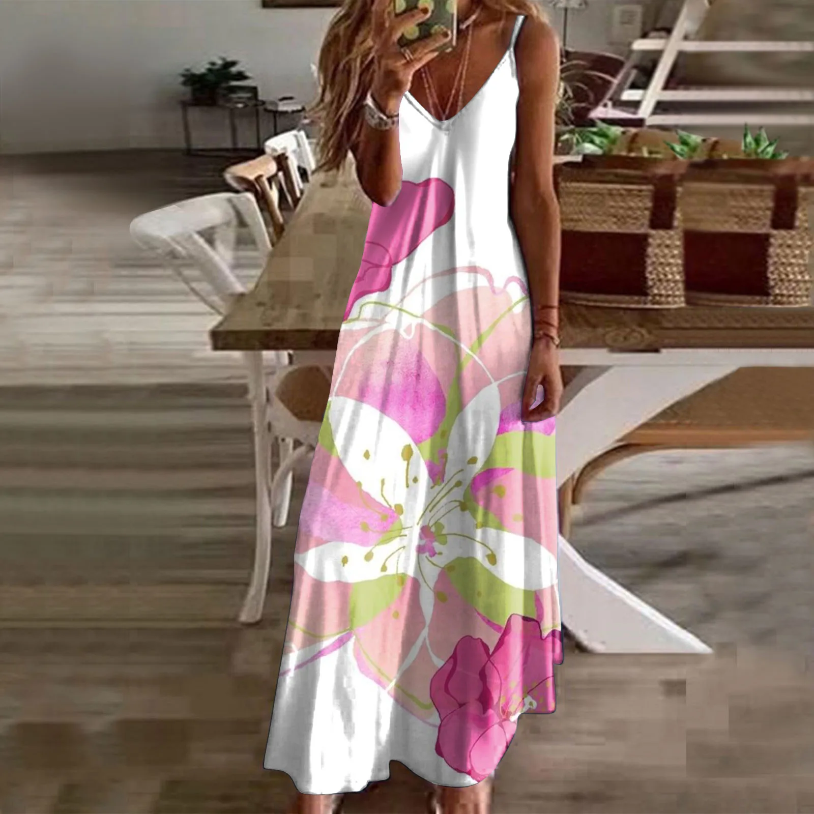 

2024 Summer Bohemian Women's Slip Dress Long A-line Oversize Casual Dresses Female Elegant New Spring Lady Loose Beach Clothes