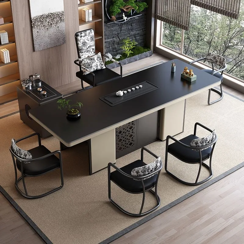 Italian rock slab tea table and chair combination, office boiling water integrated light luxury tea table