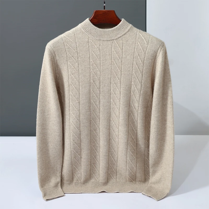 

100% Goat Cashmere New Autumn Winter Men's Wool Sweater Thick Warm O-Neck Pullover Large Size Basic Knitwear Soft Casual Tops