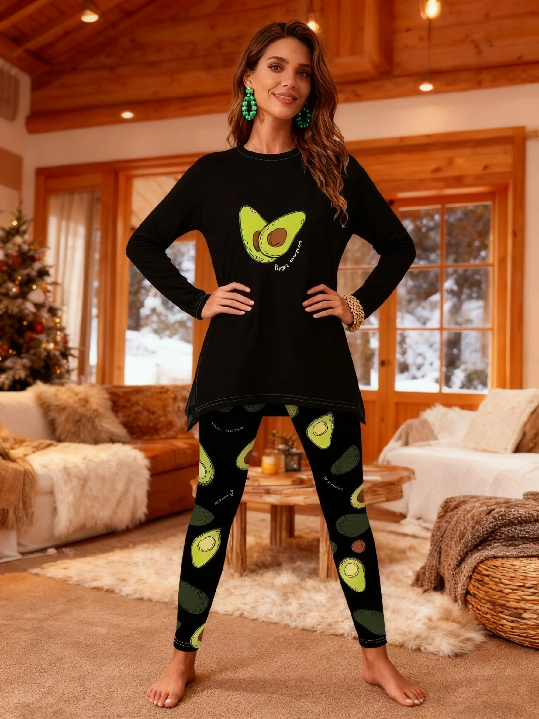 

Printed design Avocado Print Pattern Leggings Set casual style long-sleeve set