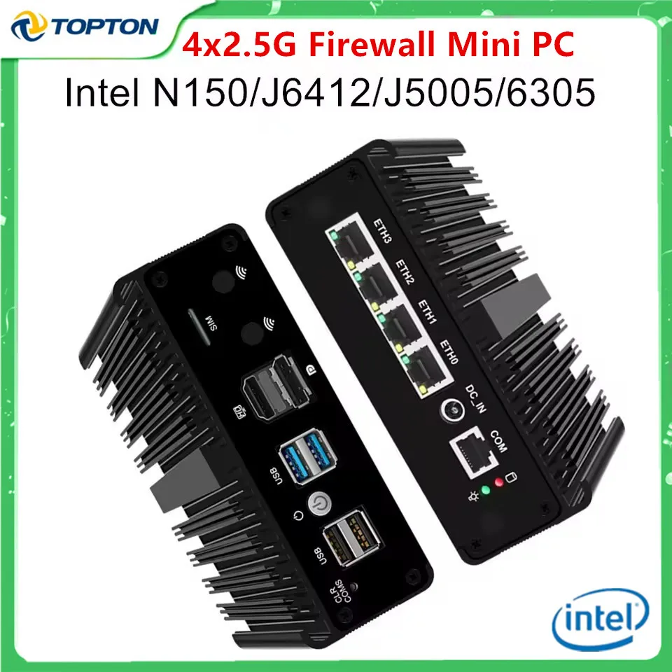 Topton New Intel N150 Fanless Mini PC J6412 J5005 6305 4x2.5g I226 LAN