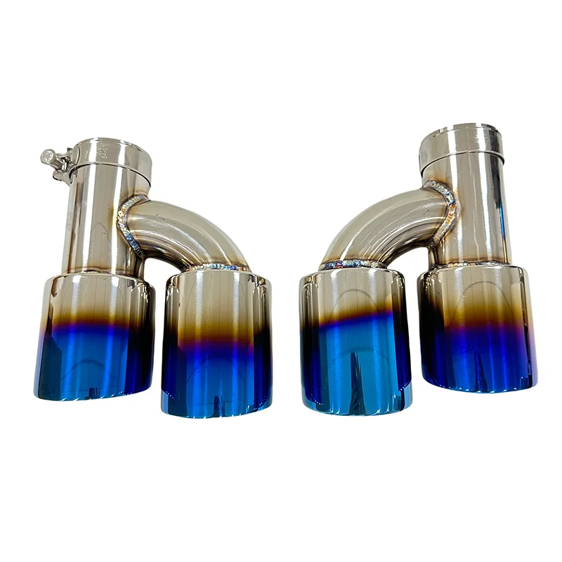 Auto Parts exhaust pipe Stainless steel electroplating blue Modified H-shaped 4-outlet tailpipe muffler Large caliber tail nozzl