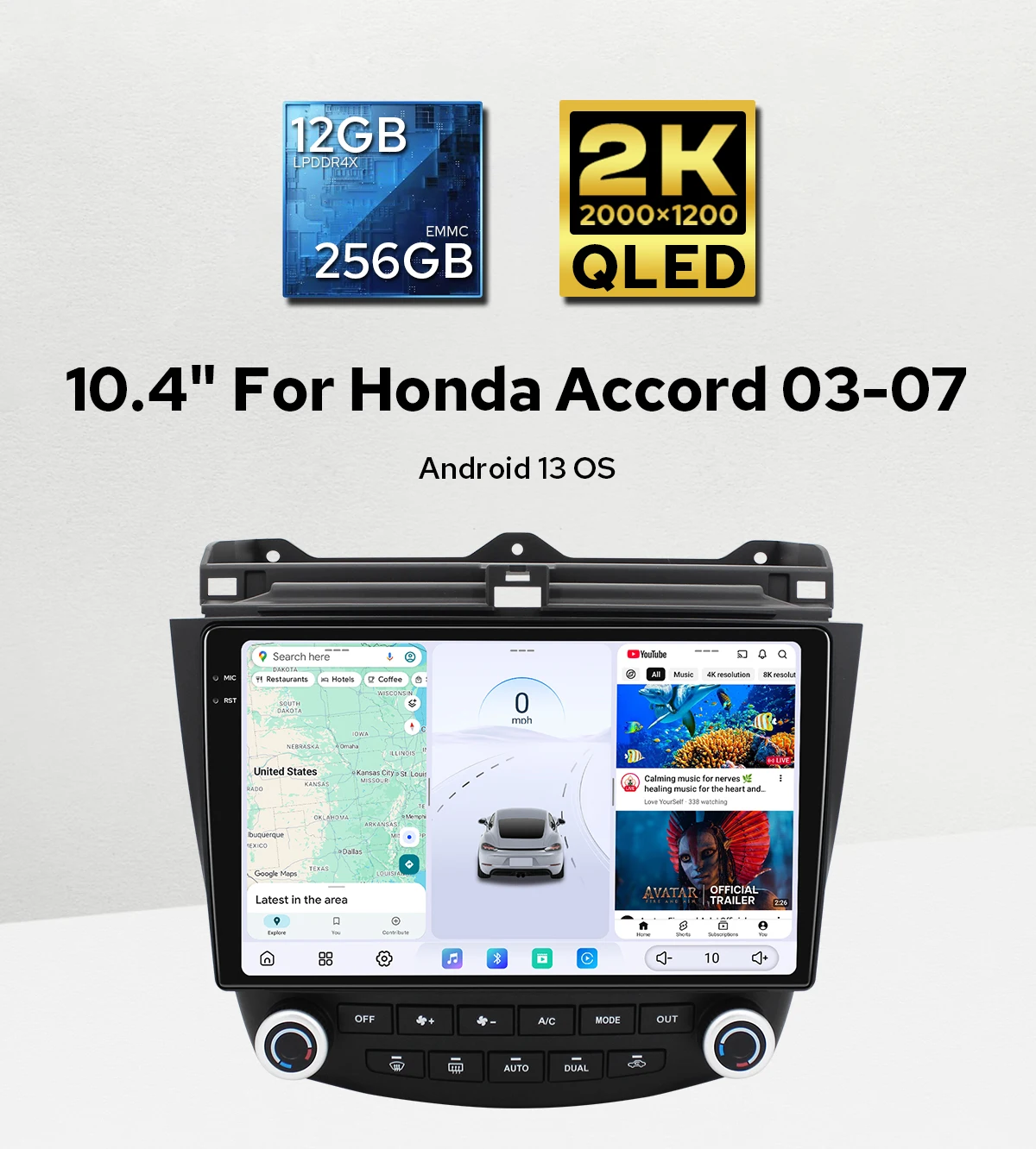 

Flagship 12GB+256GB 2K QLED10.4 inch Car Stereo Head Unit for Honda Accord 2003-2007 CarPlay Android Auto HDMI In Type-C