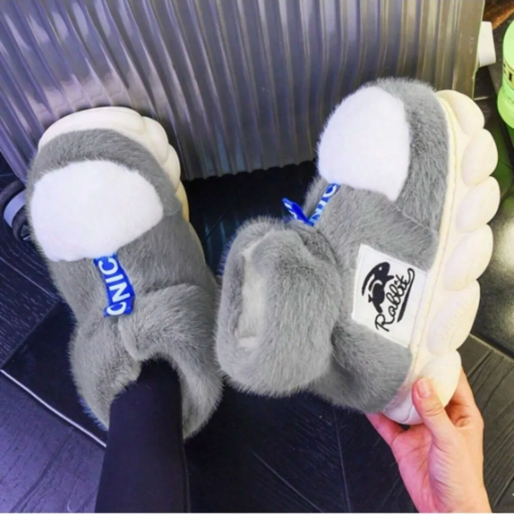 Plush Cotton Slippers Women Winter Warm Shoes Lining Indoor Couple Slides men Platform High Top Snow Boots Female Home