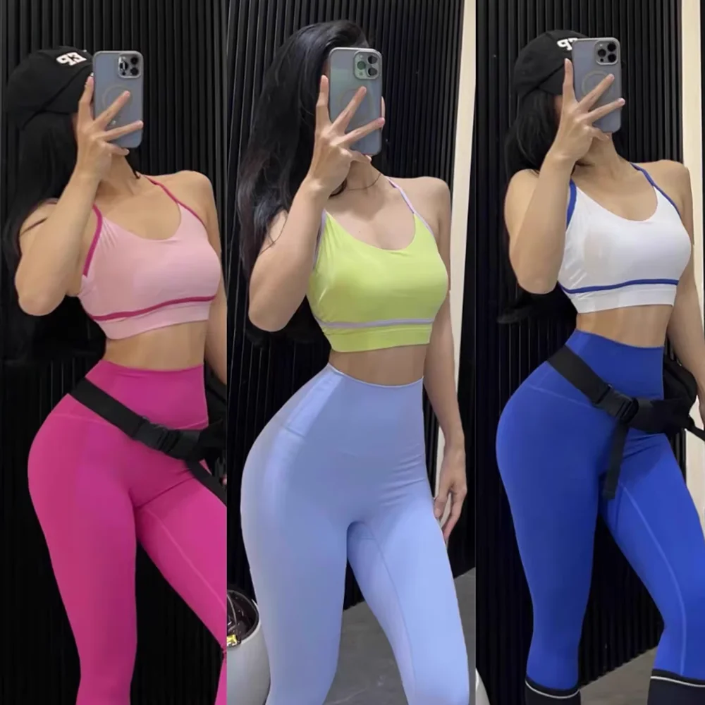 Women's Premium Yoga Set, Naked Feel Workout Outfit with Built-in Bra Top & Compression Leggings, Quick Dry Fitness Wear