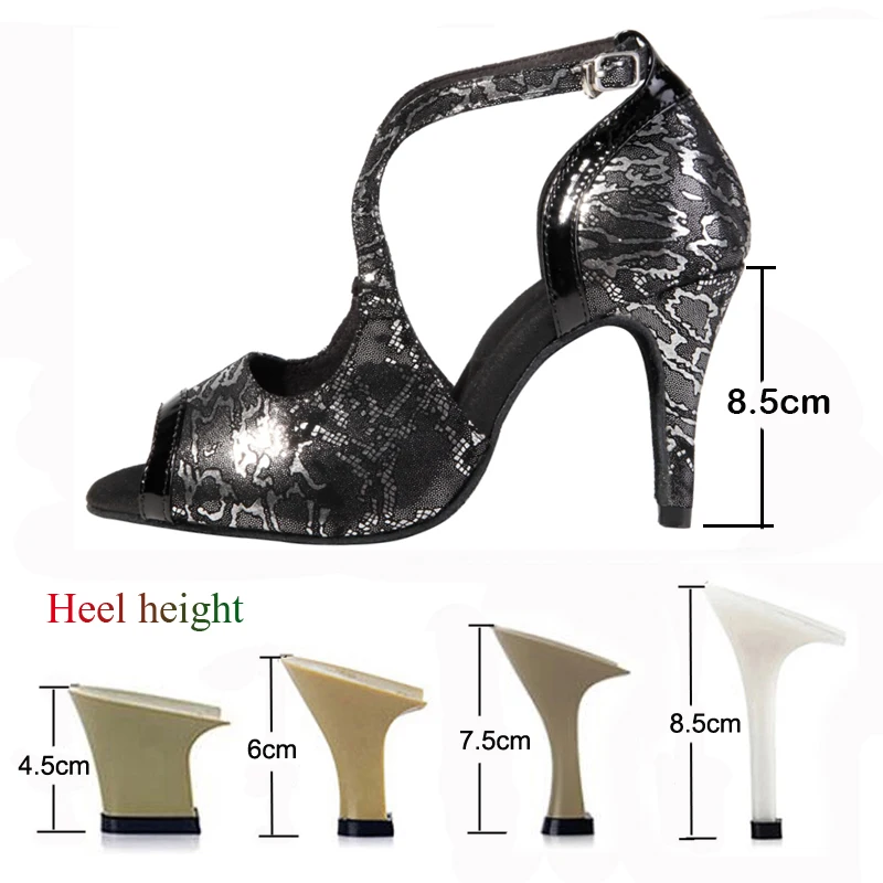 Latin Dance Shoes Women's Salsa Tango Ballroom Party Heels Black Silver Dance Sports Women's Shoes Performance Sandals