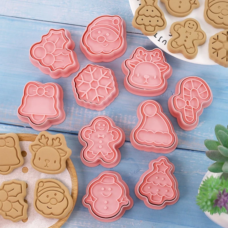 

10-Piece Christmas Biscuit Mold Plastic Frosting Candy Fondant Push-type Household Set Baking Cookie Cutter for Children