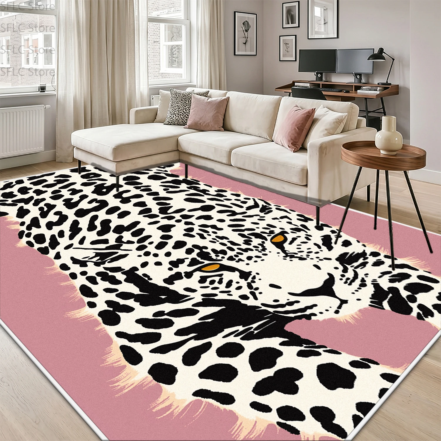 Luxuriöser Leopardenmuster-Teppich, Flauschiger, Pflegeleichter Kurzflor-Teppich, Rutschfeste Große Matte für Couchtische, Heimdekoration