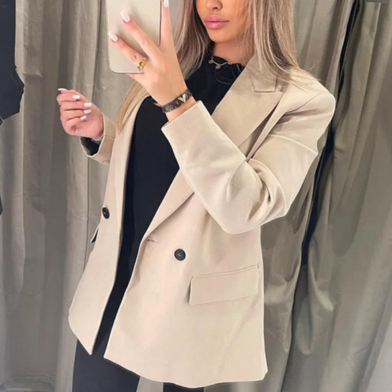 Suit Jacket European American Women Clothing Autumn Winter INS Blogger Street Double Breasted Office Suit Loose Jacket