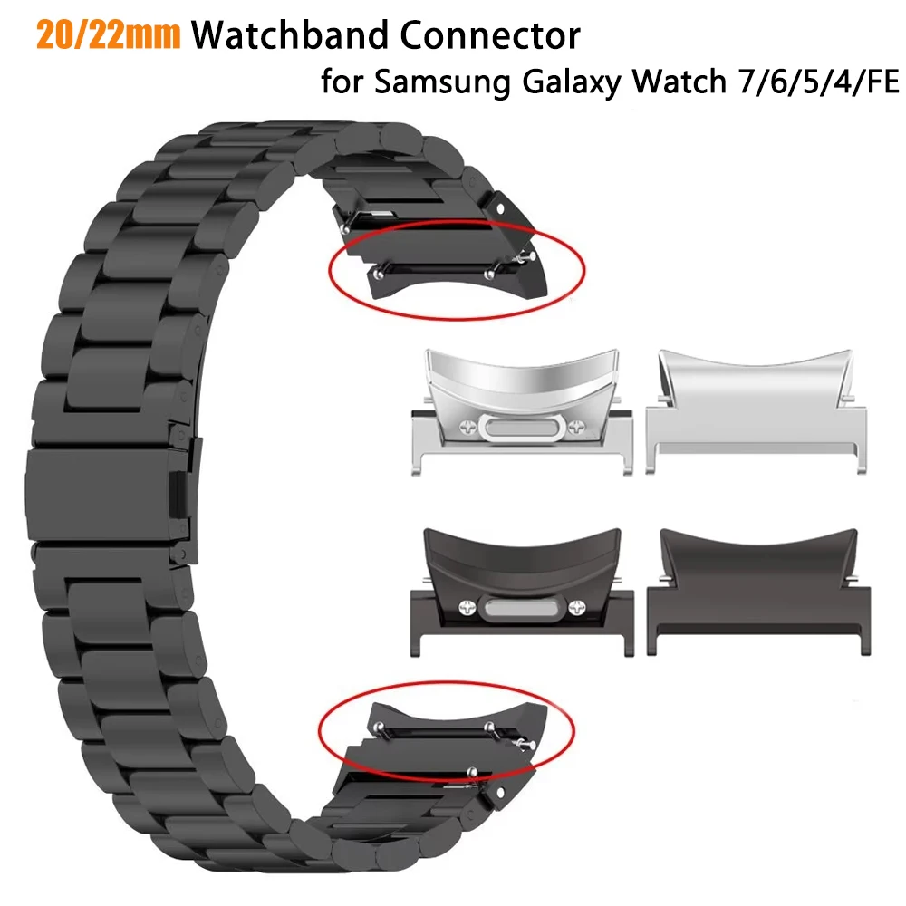 A Pair 20mm 22mm No Gaps Connector for Samsung Galaxy Watch 7 6 5 4 40/44mm Stainless Steel Adapter for 5Pro 6/4 Classic 43/47mm