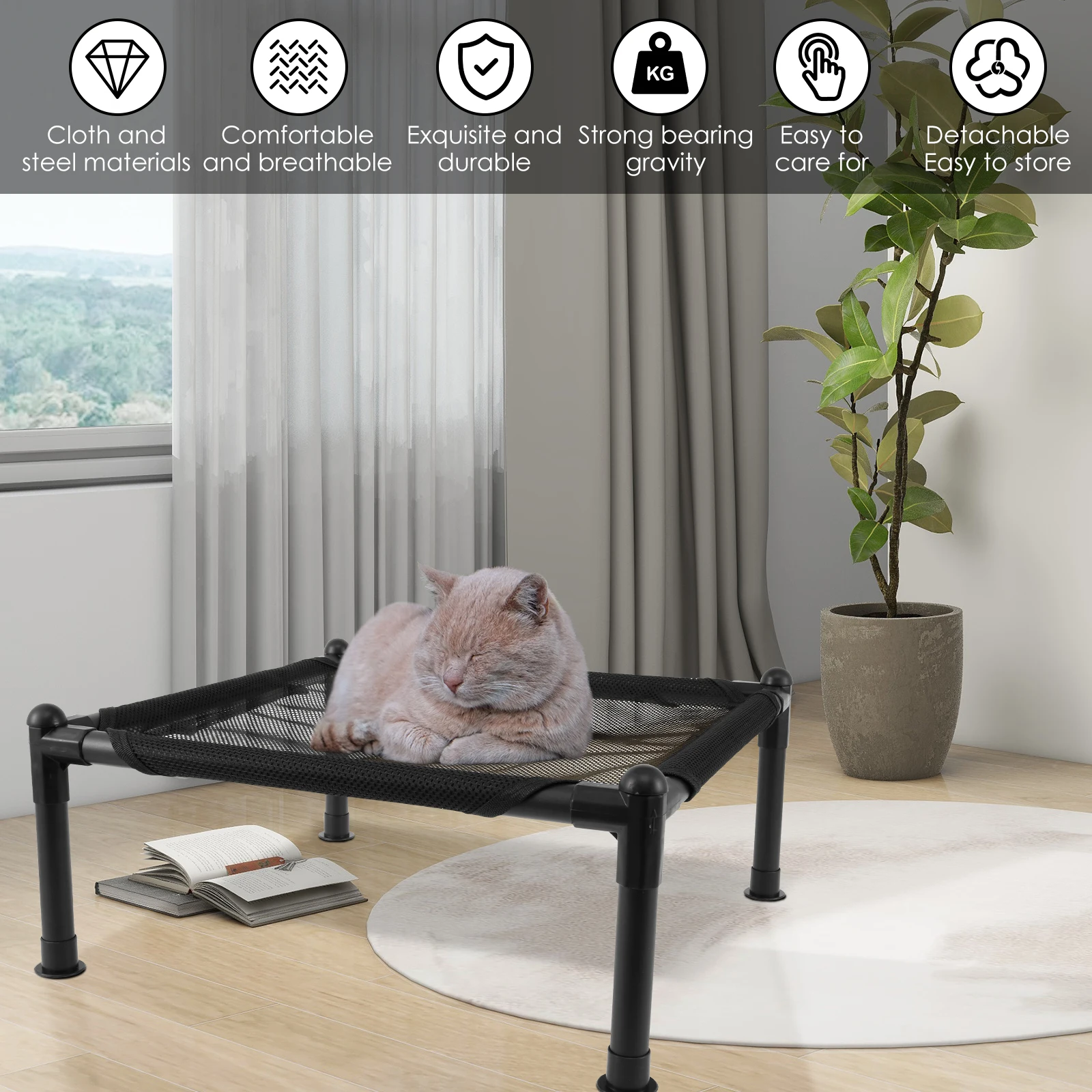 49cm Elevated Dog Bed Portable Breathable Raised Outdoor Pets Bed Steel Frame Durable Camping Cat House for Outdoor Indoor Use