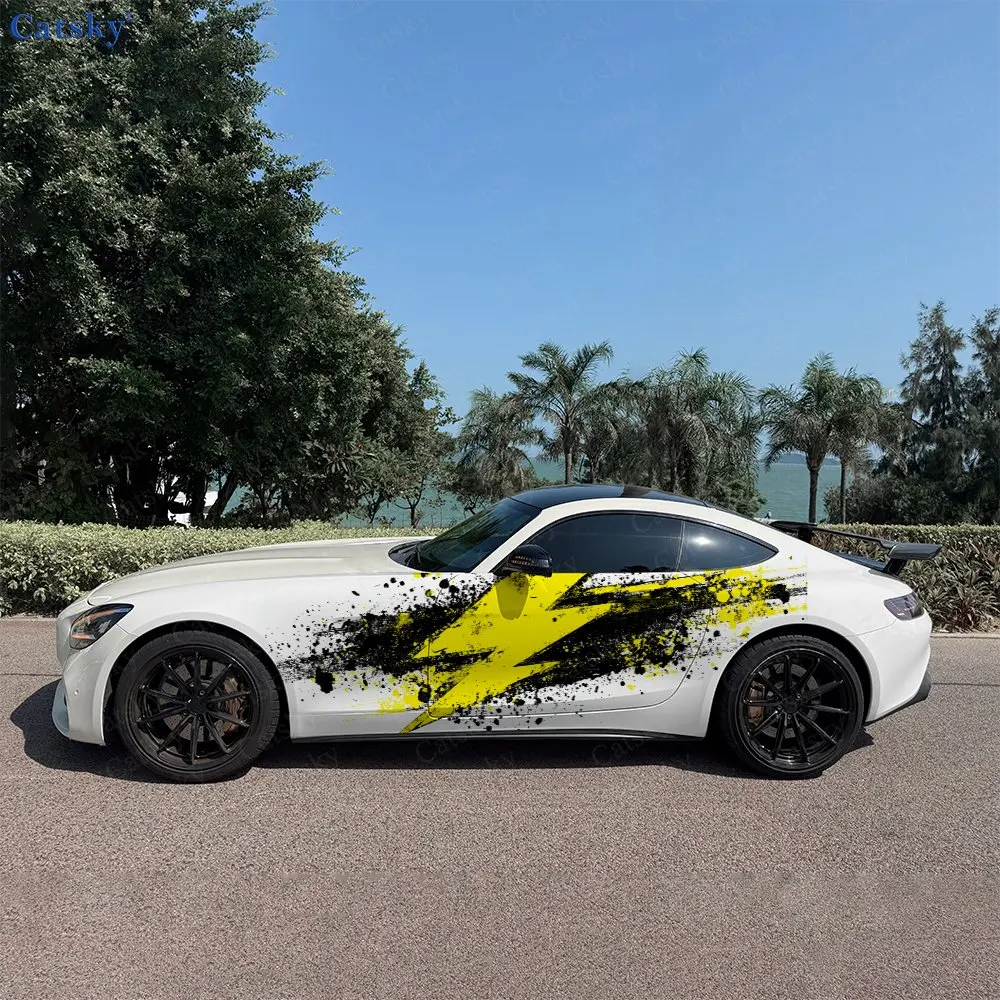 2pcs Yellow Lightning Car Decal Full Body Floral Decoration Covering Scratches Protect Car Decal Waterproof Car Vinyl Wraps