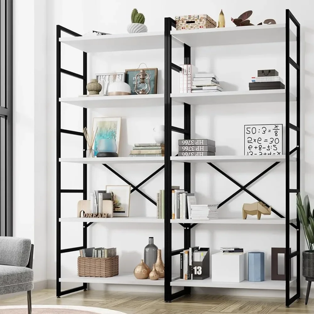 

2 Pieces 5 Tiers Bookshelf Classically Tall Bookcase Shelf Industrial Book Rack Storage Rack Shelves for Books and Movies