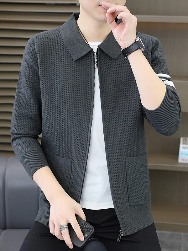 

Men's Knitted Open Cardigan Sweater Zipper Jaet Autumn Winter New Sle Casual Faion Striped High-End Feeling Long Sve...