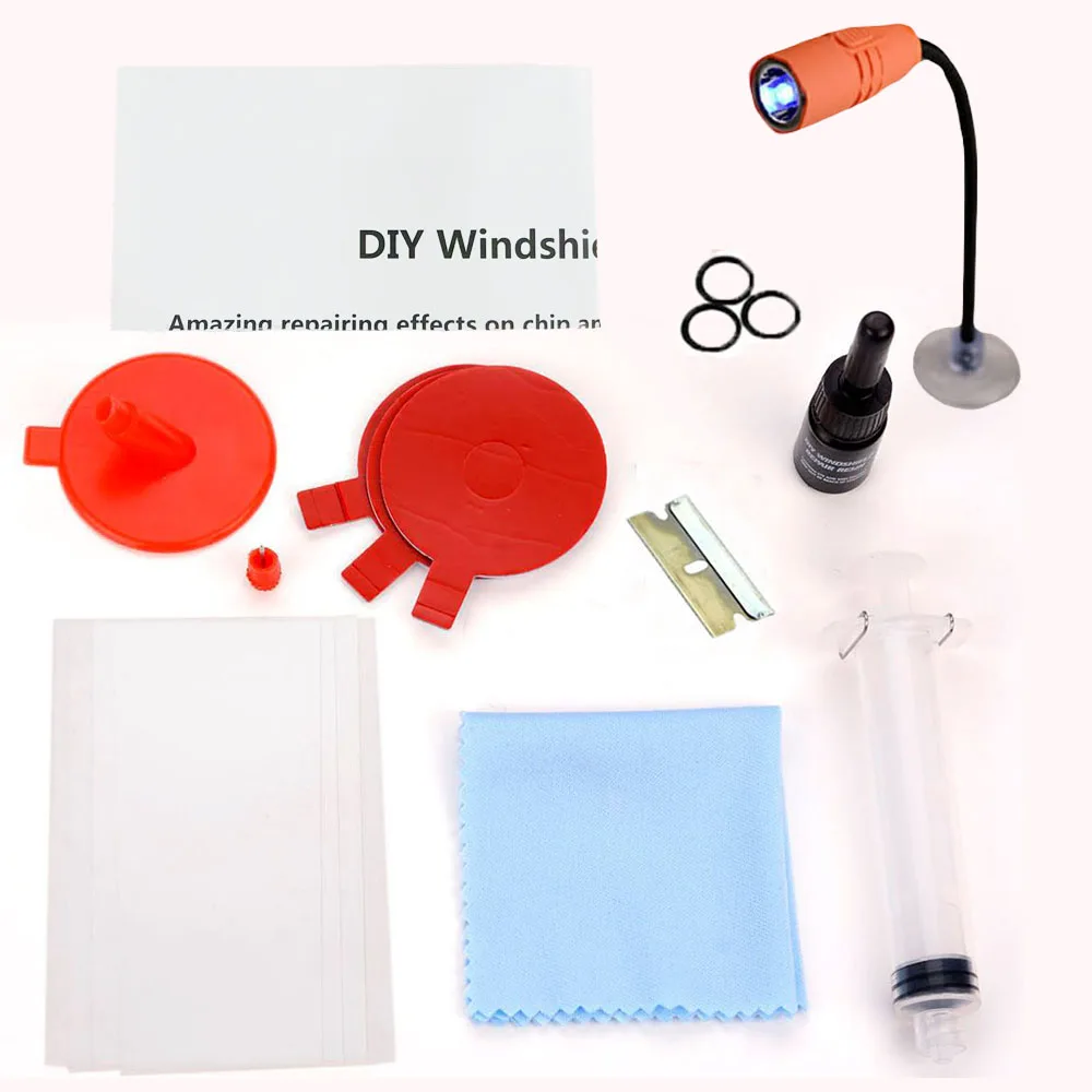 Car Windshield Repair Kit with Curing Lamp Quick Fix Cracked Glass Windscreen Resin Sealer DIY Auto Window Screen Crack Restore