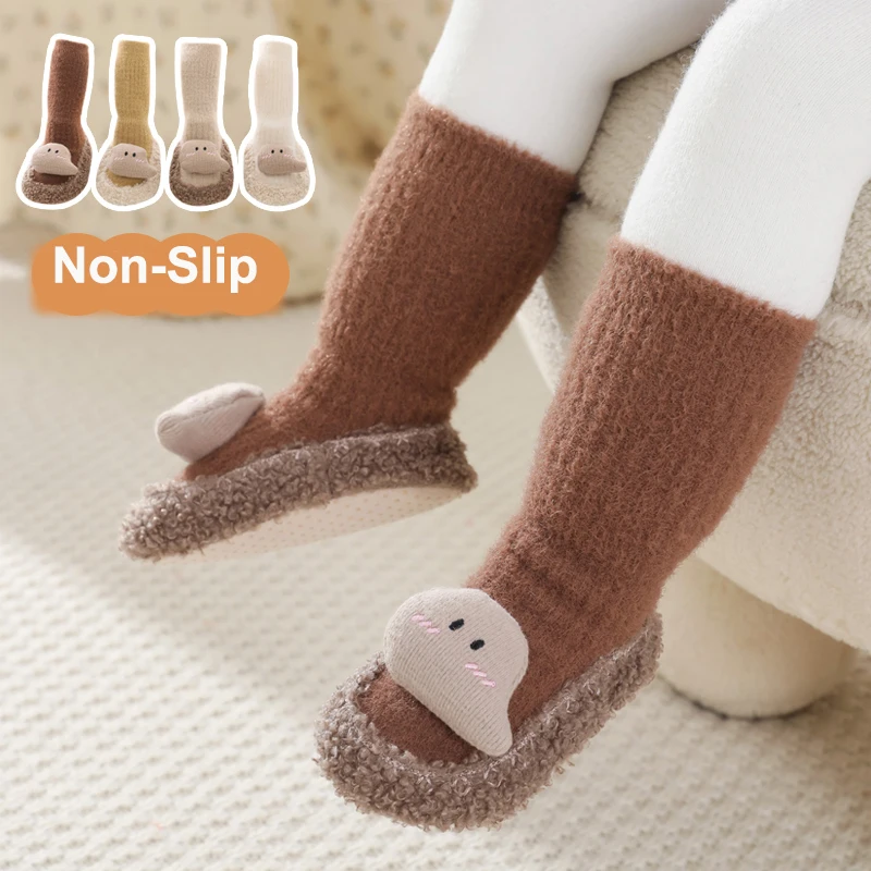 Baby Boys Girls 0-2T Winter Fluffy Thermal Socks Shoes Cute Doll 2022 Newborn Toddler Non-Slip Thick Loop Warm Home Cozy Socks