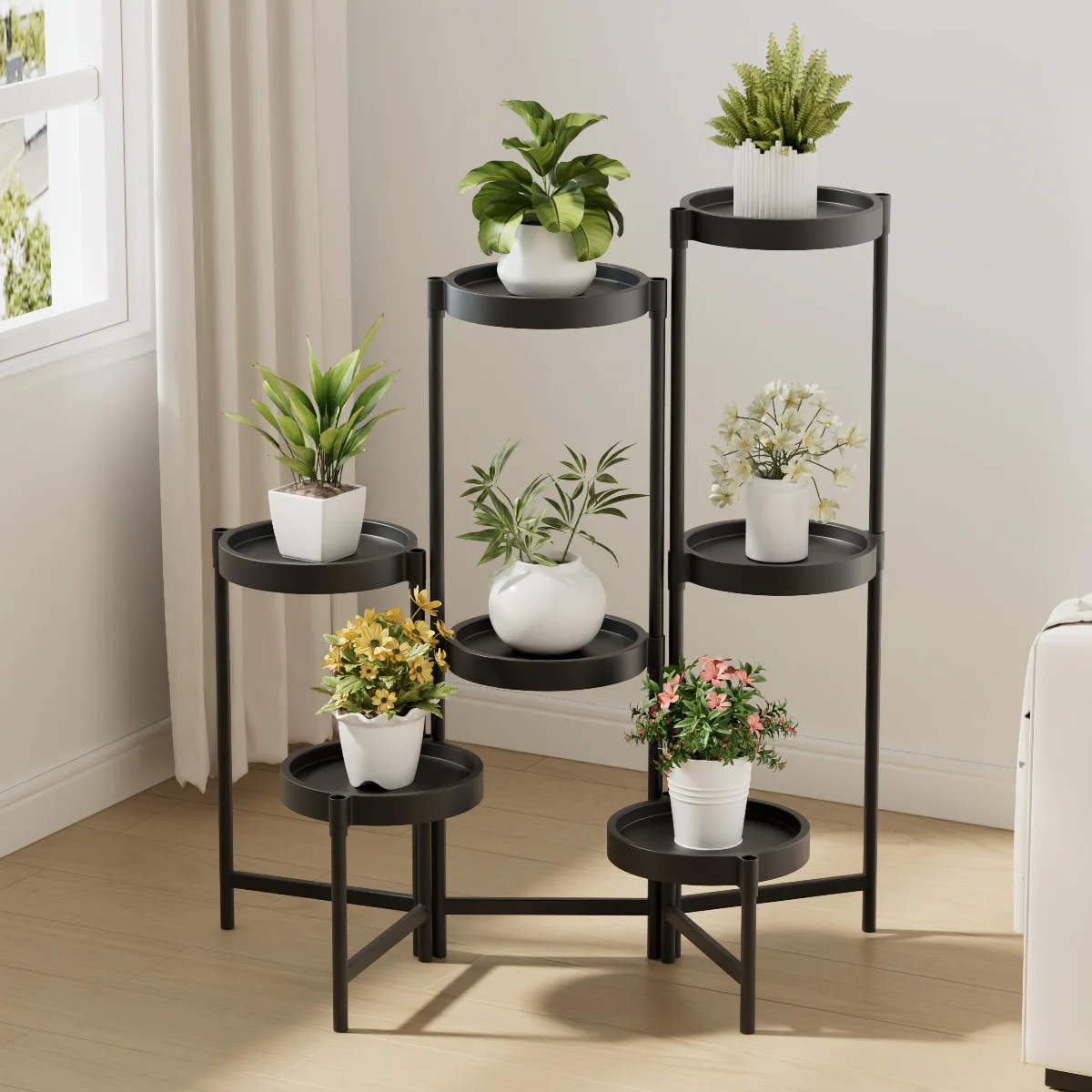 Foldable retractable Flowerpot display racks multi-layer metal household balcony plant stand split-level balkonmöbel furniture