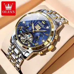 OLEVS Mechanical Watches Automatic Watch Men Waterproof Stainless Steel Strap Skeleton Gold Watch Male Wristwatch