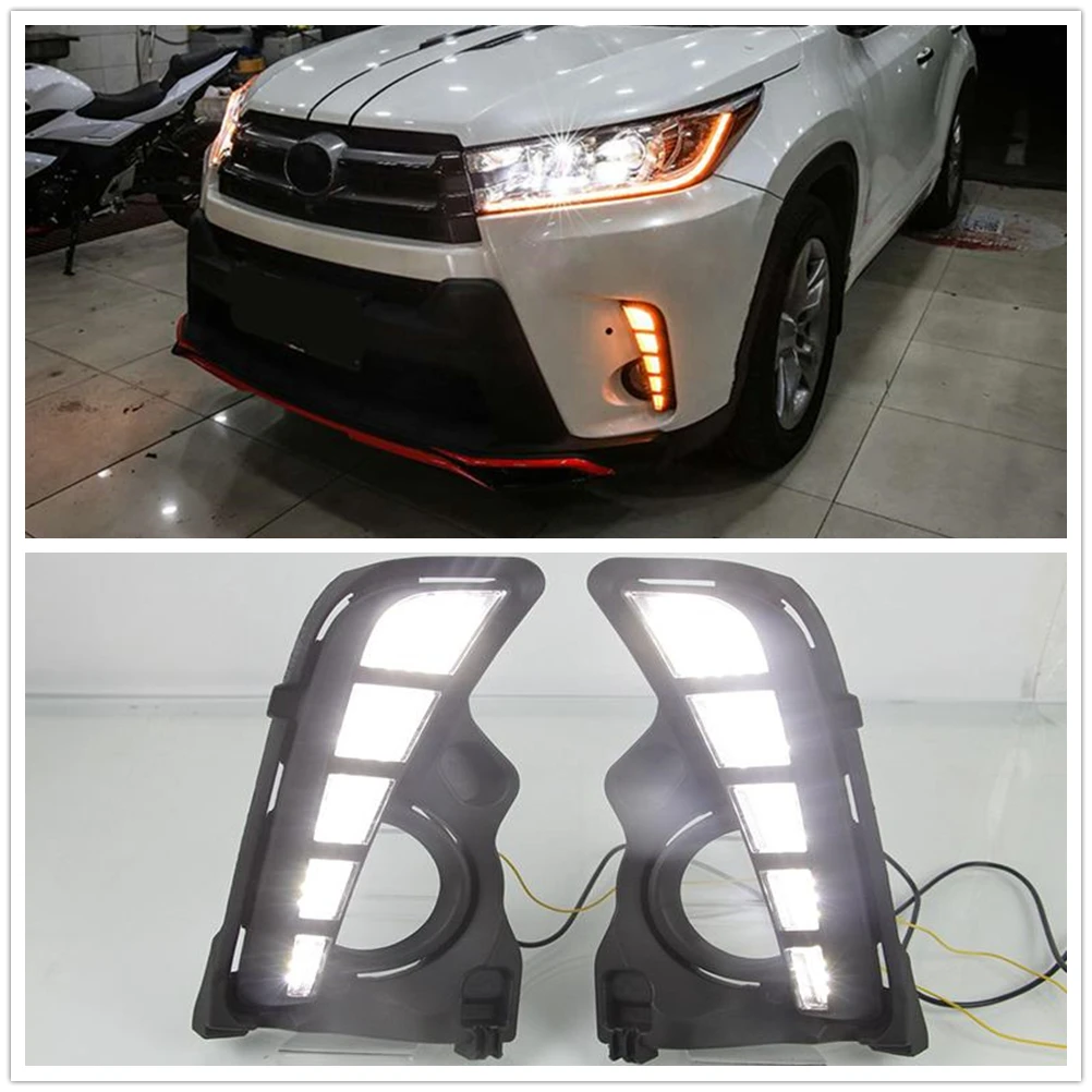 

LED Daytime Running Fog Light Turn Signal Bulb Bicolor Front Bumper Side Air Vent Day Lamp For Toyota Highlander 2018-2020