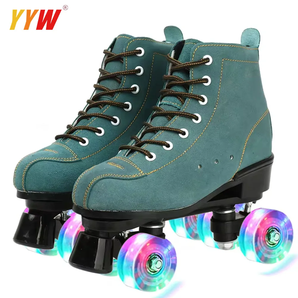 Pu Leather Roller Skates Skate Shoes Outdoor Beginner Skates Wheels Adult Double Row Roller Shoes Patins Sliding Quad Sneaker