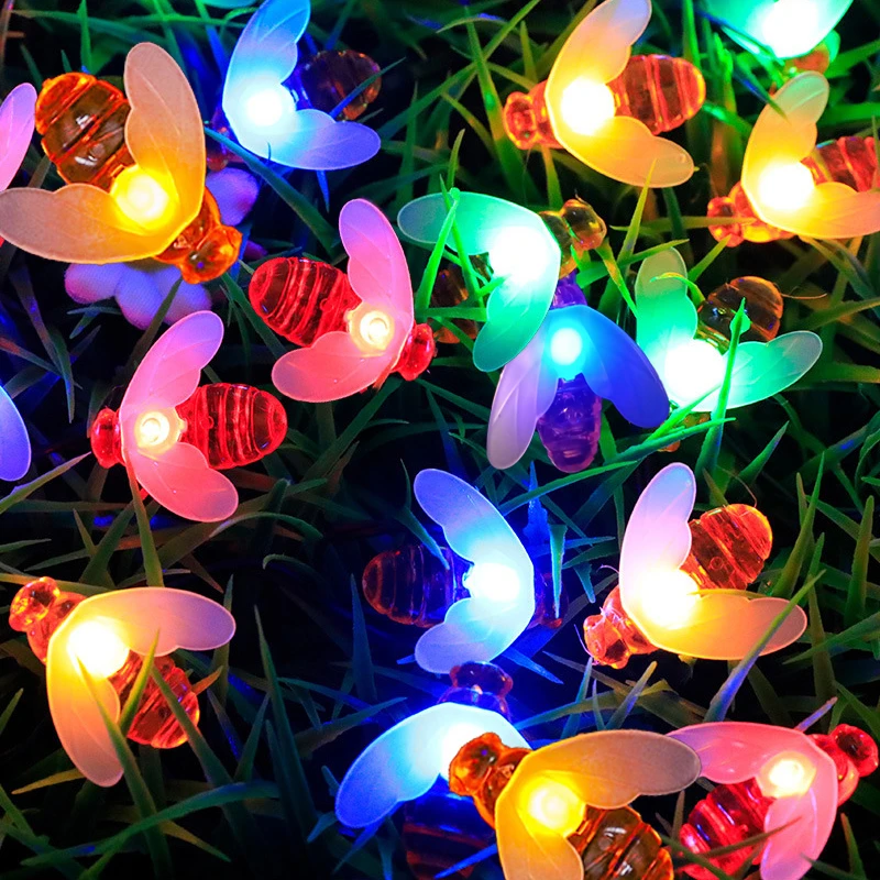 20/50/100 LED الشمسية النحل الجنية سلسلة أضواء مصابيح حديقة 8 وضع إضاءة خارجية مقاومة للماء لزهرة سياج شجرة عيد الميلاد #6