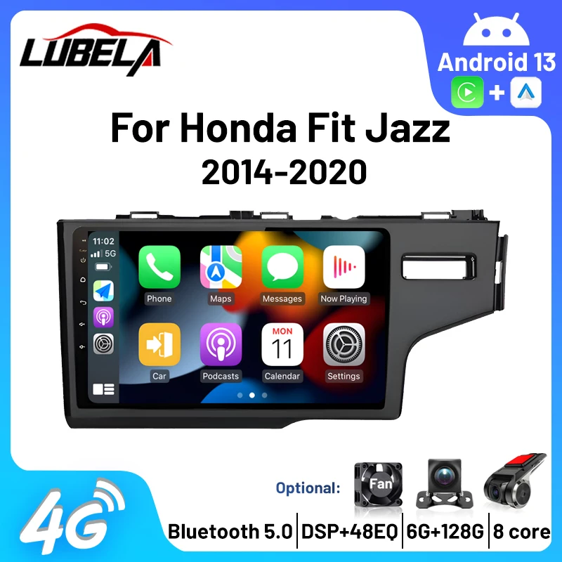 Sem fio CarPlay Android Auto Radio, Navegação 2Din, DVD, WIFI, 4G, GPS, apto para Honda Fit, Jazz, 2014, 2015, 2020