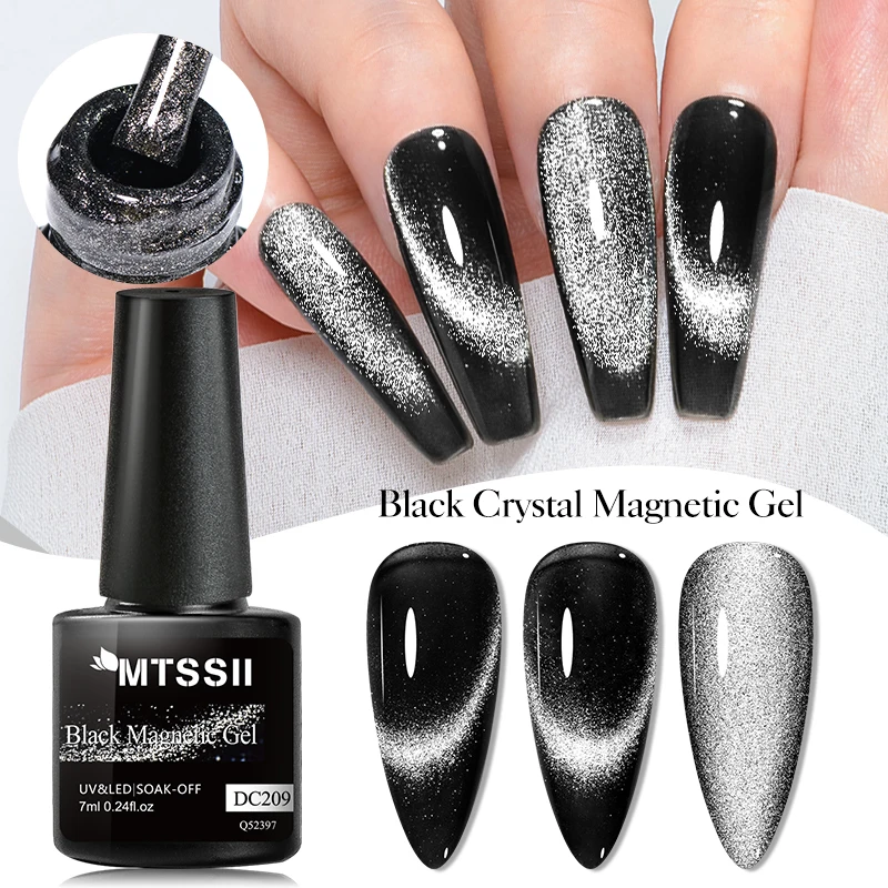Mtssii-9D Black Crystal Cat Magnetic Gel Esmalte, Espumante, Glitter, Camaleão, Semi Permanente, Soak Off, Arte, Verniz