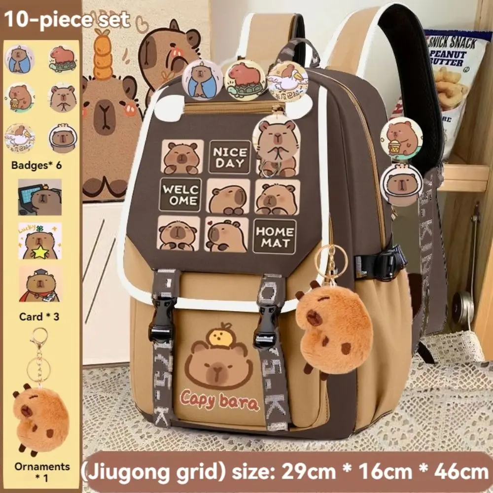 Multi-Compartment Capybara Backpack Oxford Cloth Large Capacity Cartoon Animal School Bag Waterproof Multi Functional