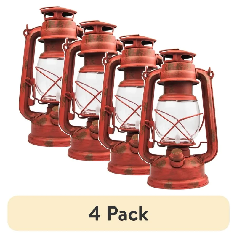 

(4 pack) Retro 100 Lumen LED Red Metal Lantern, Battery Operated