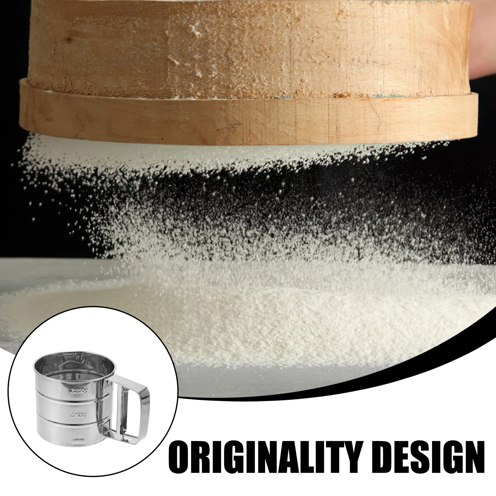

Handheld Flour Sifter Powder Sugar Duster Tool Fine Mesh Easy Cleaning Markings Precise Measuring Cookies Cakes Restaurant Use
