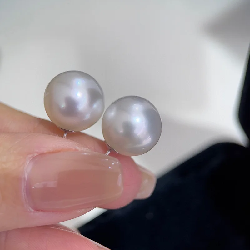 Women's Earrings 11-12mm Round Pearl Stud Earrings Fine Jewelry Accessories Pearl Earrings