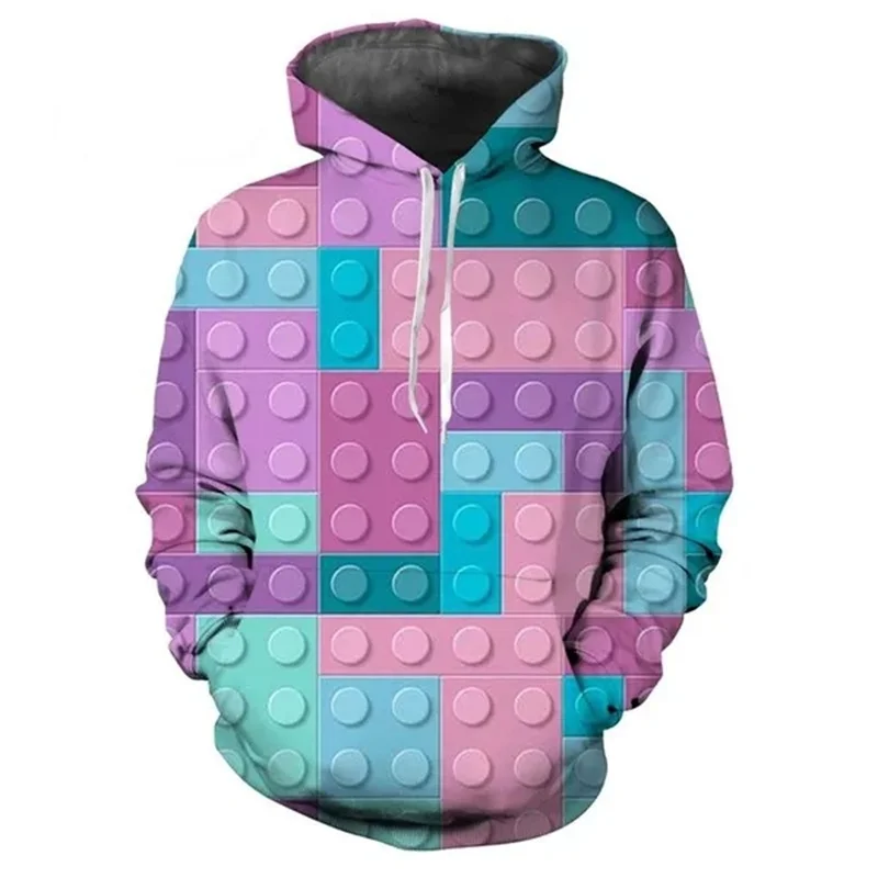 Colorful Building Blocks Graphic Men's Women's Hoodies Funny 3D Print Long Sleeve Hooded Sweatshirts Fashion Creative Casual Top