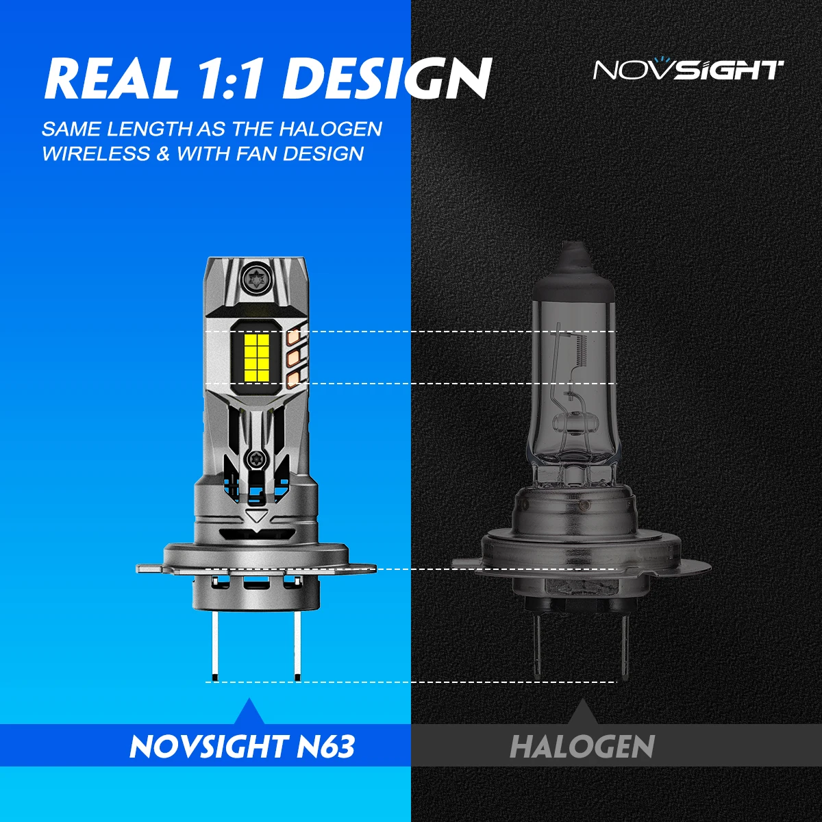 NOVSIGHT H7 LED Headlight Bulbs 1:1 Size Light Mini Headlamp 70W 16000LM with Fan 6500K White 12V Plug and Play H7 Car Lights