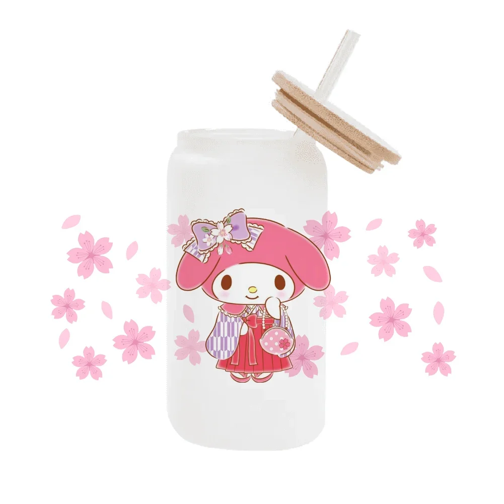 Sanrio My Melody с друзьями для Libbey 16 унций, стеклянная банка 3D, водонепроницаемая УФ-бумага DTF, упаковка для кофе Libbey, стеклянная пленка