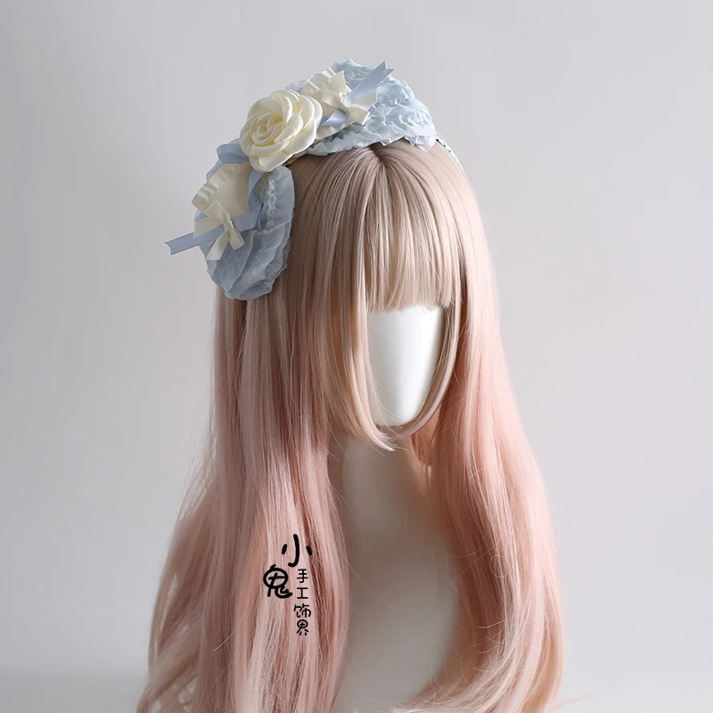 Ribbon Bow Hairband with Hairpins Girls Lolita Lace Ruffled Headband Lolita headdress hair accessories maid headband