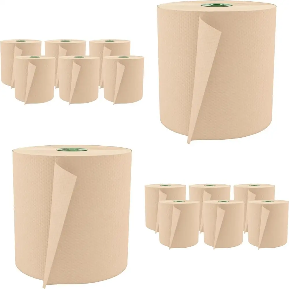 

Recycled 1-Ply Compostable Paper Towel Rolls, High Absorbency, 6 Rolls/Case, Natural Brown
