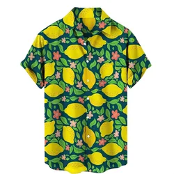 Camisa con estampado 3d de frutas, pera y limón para hombre, blusa hawaiana informal de manga corta con solapa, gran oferta, primavera y verano