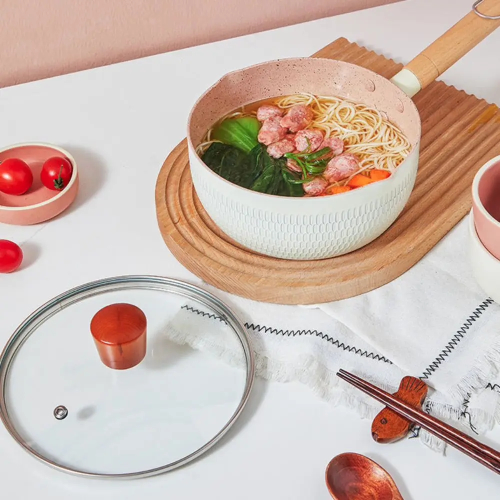 

Японская кастрюля с деревянной ручкой, универсальная сковорода из алюминиевого сплава с антипригарным покрытием и крышкой, горшок для молока, каша