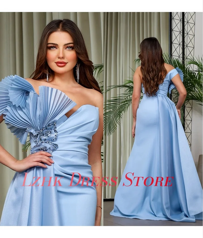 تخصيص رائعة جيرسي حورية البحر كتف واحد مطرزة الديكور كريستال مساء اللباس حساسة الطابق طول فساتين حفلة موسيقية